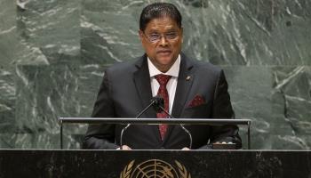Suriname  President Chandrikapersad Santokhi addressing the UN General Assembly (Justin Lane/EPA-EFE/Shutterstock)