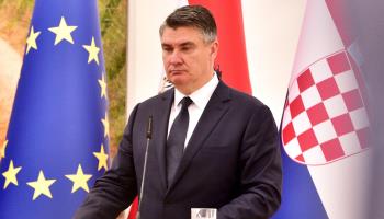 The President of the Republic of Croatia, Zoran Milanović, speaks at a trilateral meeting in Slovenia, 2021 (Natasa Kupljenik/MI-PRESS/Shutterstock)
