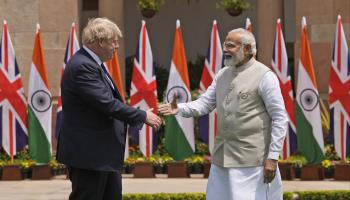 Indian Prime Minister Narendra Modi (right) meeting UK counterpart Boris Johnson (left) in Delhi last month (Manish Swarup/AP/Shutterstock)