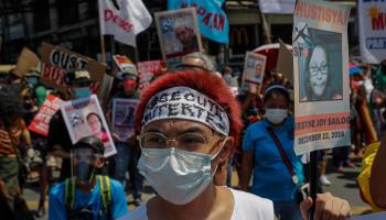 A protest in Manila over Philippine President Rodrigo Duterte's drug war, June 2021 (Mark R Cristino/EPA-EFE/Shutterstock)
