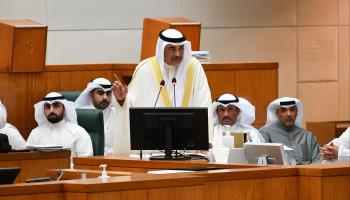 Prime Minister Sheikh Sabah Al-Khaled Al-Hamad Al-Sabah addresses parliament, Kuwait City, March 29 (Noufal Ibrahim/EPA-EFE/Shutterstock)