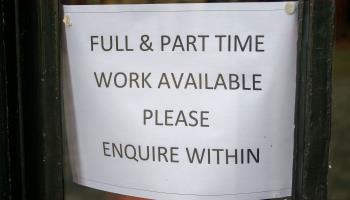 Sign advertising job vacancies, May (Maureen McLean/Shutterstock)