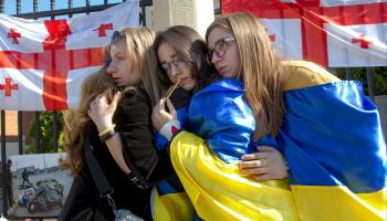 Demonstration in support of Ukraine outside the country's embassy in Georgia (Shakh Aivazov/AP/Shutterstock)