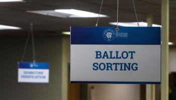 A ballot sorting area in Reno, Nevada that will be used during the midterm elections, April 27 2022 (Ty O'Neil/SOPA Images/Shutterstock)