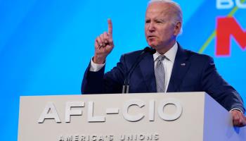 President Biden speaks to the AFL-CIO federation of US unions, Philadelphia, June 14 (Susan Walsh/AP/Shutterstock)