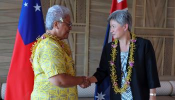 Samoa's Prime Minister Fiame Naomi Mata'afa with Australian Foreign Minister Penny Wong (Uncredited/AP/Shutterstock)