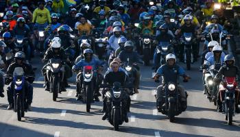President Jair Bolsonaro leading a motorcycle rally in Manaus (Edmar Barros/AP/Shutterstock)