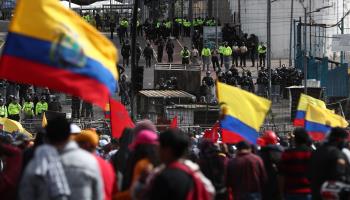 Police and protesters face off during in Quito. June 25 (Jose Jacome/EPA-EFE/Shutterstock)