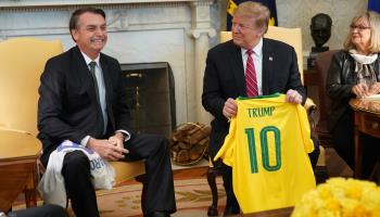 Presidents Donald Trump and Jair Bolsonaro together at the White House, March 19, 2019 (Chris Kleponis/UPI/Shutterstock)