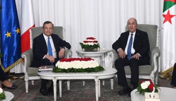  Algerian President Abdelmadjid Tebboune (R) and Italian Prime Minister Mario Draghi after signing 16 cooperation agreements, July 19 (Chine Nouvelle/SIPA/Shutterstock)