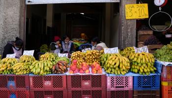 Fruit vendors wait for customers at a street market in La Paz, Bolivia (Juan Karita/AP/Shutterstock)