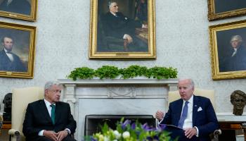 AMLO and Biden speak at the Oval Office in Washington DC, July 12 (Susan Walsh/AP/Shutterstock)