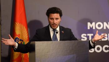 Montenegro's Prime Minister Dritan Abazovic attends a press conference in Podgorica, Montenegro, on July 14 (Boris Pejovic/EPA-EFE/Shutterstock)