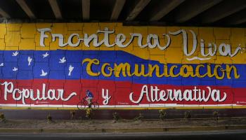 A mural celebrates the 'live border' between Colombia and Venezuela. Rubio, Venezuela, August 2022 (Matias Delacroix/AP/Shutterstock)