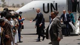 UN special envoy for Yemen Hans Grundberg is greeted by Huthi officials, Sana'a, Yemen, June 8 (Yahya Arhab/EPA-EFE/Shutterstock)