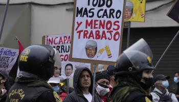 An anti-government protest during President Pedro Castillo's Independence Day speech (Martin Mejia/AP/Shutterstock)