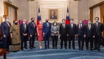 Senator Ed Markey and congressional colleagues meet Taiwan President Tsai Ing-wen in Taipei, August 14 (Uncredited/AP/Shutterstock)