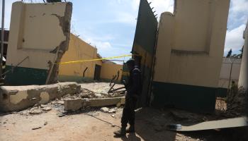 Blown entrance gate to Kuje prison attacked by ISWAP jihadists on July 5 (Xinhua/Shutterstock)