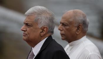 President Ranil Wickremesinghe (left) and Prime Minister Dinesh Gunawardena (right) (Eranga Jayawardena/AP/Shutterstock)