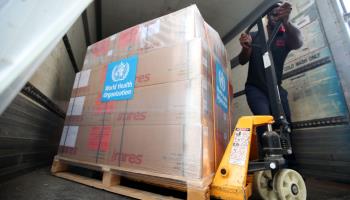 Humanitarian aid being distributed from the International Humanitarian City in Dubai (Ali Haider/EPA-EFE/Shutterstock)