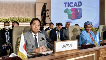Japanese Foreign Minister Yoshimasa Hayashi attends TICAD 8 in Tunis, Tunisia, August 27 (Fethi Belaid/POOL/EPA-EFE/Shutterstock)