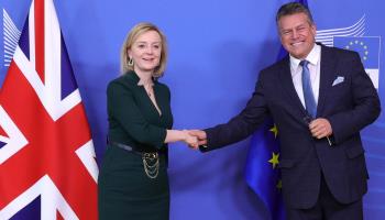 The then UK Foreign Secretary Liz Truss and EU Brexit negotiator Maros Sefcovic (Olivier Matthys/AP/Shutterstock)