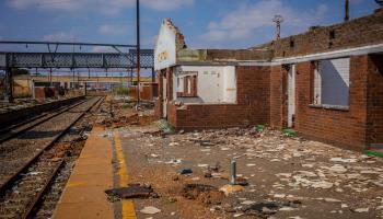 Damage inflicted by metal scavengers at Kliptown railway station in Soweto, October 2020 (Kim Ludbrook/EPA-EFE/Shutterstock)