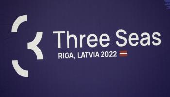 The logo for the Three Seas Initiative (3SI) Summit and Business Forum hosted by Latvia on June 20-21, Riga, June 20 (Toms Kalnins/EPA-EFE/Shutterstock)
