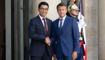 President Andry Rajoelina meets President Emmanuel Macron in August, 2022 (Jacques Witt/SIPA/Shutterstock)