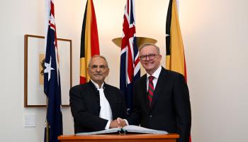 East Timor's President Jose Ramos-Horta (left) and Australia's Prime Minister Anthony Albanese (right) meeting in Canberra last month (Lukas Coch/EPA-EFE/Shutterstock)