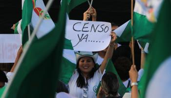 A woman protests against the postponement of the population census in Santa Cruz, Bolivia, September 30 (Juan Carlos Torrejon/EPA-EFE/Shutterstock)
