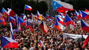 Thousands of anti-government protesters gather in central Prague. September 3, 2022. (Petr David Josek/AP/Shutterstock)