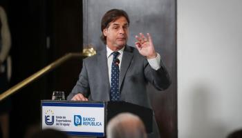 President Luis Lacalle Pou addresses the exporters' chamber (Raul Martinez/EPA-EFE/Shutterstock)