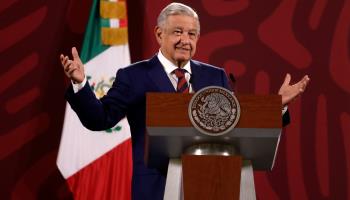 AMLO speaks at his daily morning press conference. Mexico City, October 17 (Luis Barron/Eyepix Gruop/Shutterstock)