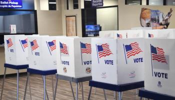 Voting booths set up for early voters in California, October 24, 2022 (Paul Hennessy/SOPA Images/Shutterstock)