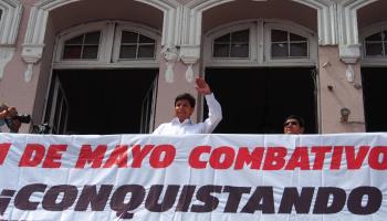 President Pedro Castillo addressing an International Labour Day rally on May 1 (Fotoholica Press/Shutterstock)