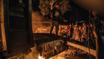 Protestors torch a UN truck outside Goma, November 1 (Moses Sawasawa/AP/Shutterstock)