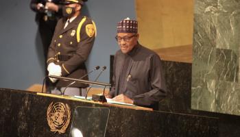 President Muhammadu Buhari addresses the United Nations General Assembly, September (Niyi Fote/via ZUMA Press Wire/Shutterstock)