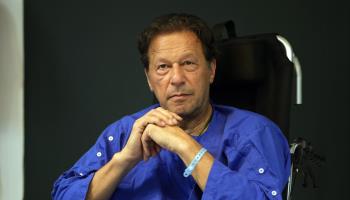Former premier Imran Khan at the hospital where he was being treated for gunshot wounds sustained in the assassination attempt against him (KM Chaudary/AP/Shutterstock)