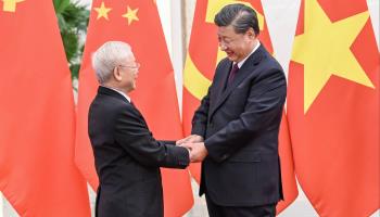 Nguyen Phu Trong (left), general secretary of the Communist Party of Vietnam, meeting China's President Xi Jinping (right) in Beijing on October 31 (Chine Nouvelle/Sipa/Shutterstock)
