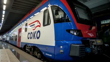 Stadler Kiss electric multiple unit ready to operate a Soko Voz train on the high-speed rail service between Belgrade and Novi Sad, shortly after its opening and modernisation, Belgrade, March 20, 2022 (BalkansCat/Shutterstock). 
