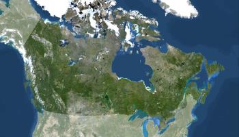 Image of Canada from space compiled from LANDSAT satellite data (Planet Observer/UIG/Shutterstock)