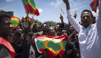 Supporters wave OLF flags to welcome back OLF leaders upon their return to Ethiopia in 2018 (Mulugeta Ayene/AP/Shutterstock)
