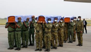 Ceremony for two Ivorian soldiers killed while deployed with MINUSMA (Legnan Koula/EPA-EFE/Shutterstock)
