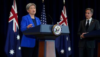 Australian Foreign Minister Penny Wong and US Secretary of State Antony Blinken address the press, Washington DC December 6, 2022 (Manuel Balce Ceneta/AP/Shutterstock)