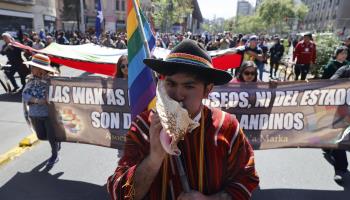 A march by Mapuche protesters in Santiago (Elvis Gonzalez/EPA-EFE/Shutterstock)