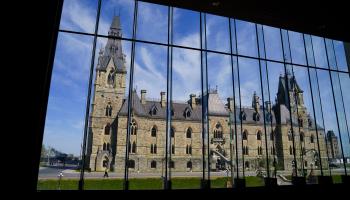 The West Block of the parliament buildings in Ottawa seen from an adjacent building, May 22, 2022 (Canadian Press/Shutterstock)