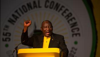 President Cyril Ramaphosa addresses the ANC conference, December 20, 2022 (Denis Farrell/AP/Shutterstock)
