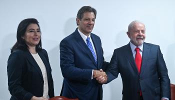 President Lula da Silva (r) with Planning Minister Simone Tebet and Finance Minister Fernando Haddad (Andre Borges/EPA-EFE/Shutterstock)