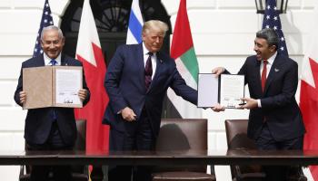 Israel and the United Arab Emirates sign the Abraham Accords, Washington, United States, September 15, 2020 (Yuri Gripas/UPI/Shutterstock)